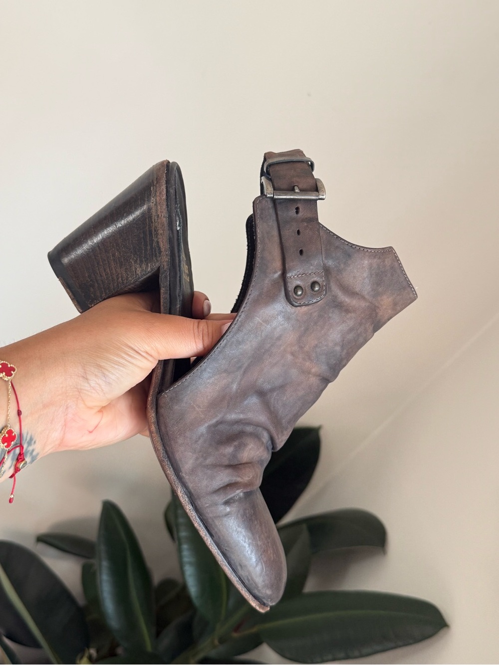 Jo Ghost Italian Leather Brown Slingback Mules Buckle Shoes Size 38